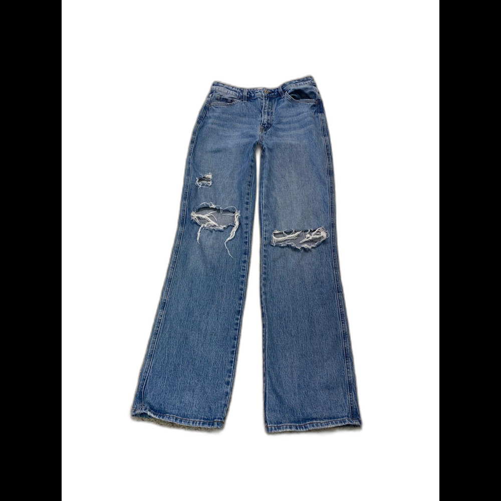 Vervet 90s Relaxed Straight Jeans Distressed Knee Wide Leg Blue Denim Size 27
